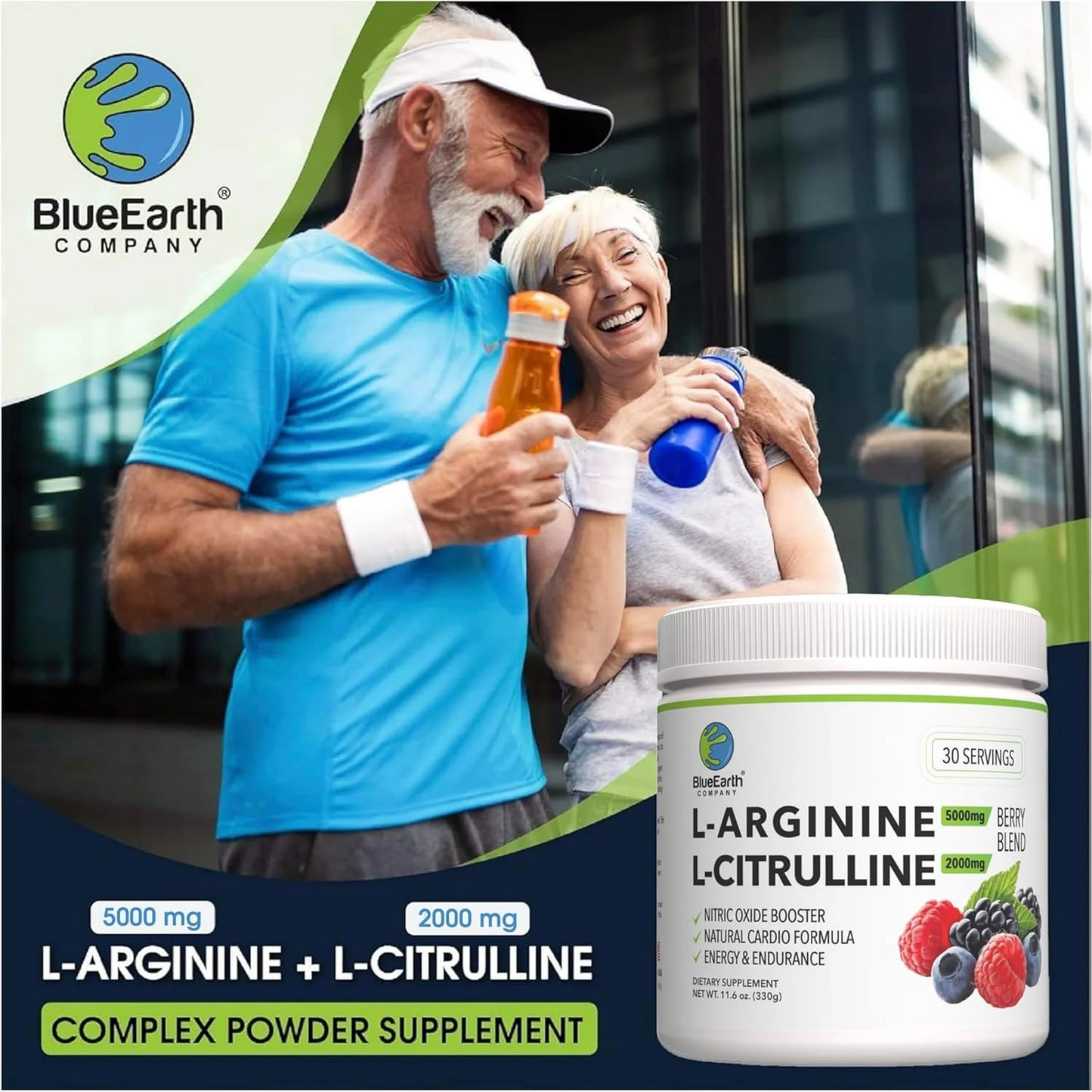 BlueEarth Company, Cardio Health Formula, Nitric Oxide Booster, L-Arginine 5000mg + L-Citrulline 2000mg, Blood Pressure Support, Berry Blend