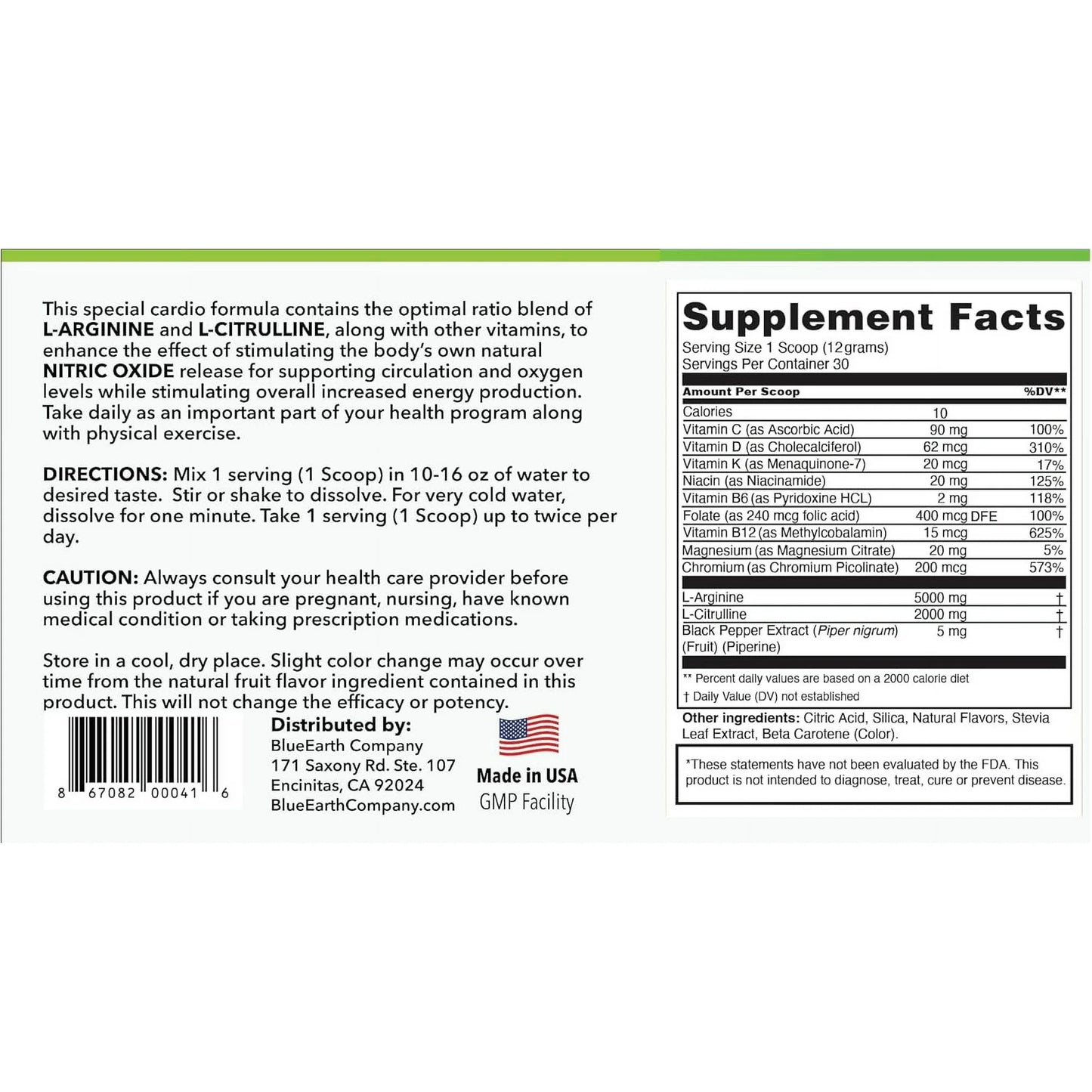 BlueEarth Company L-Arginine 5000mg + L-Citrulline 2000mg Complex Powder Supplement - Nitric Oxide Booster, Circulation, Energy & Endurance, Pineapple