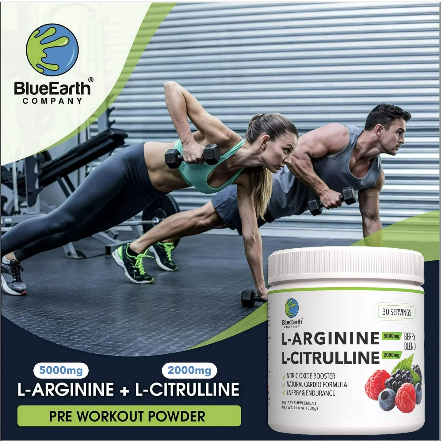 BlueEarth Company, Cardio Health Formula, Nitric Oxide Booster, L-Arginine 5000mg + L-Citrulline 2000mg, Blood Pressure Support, Berry Blend