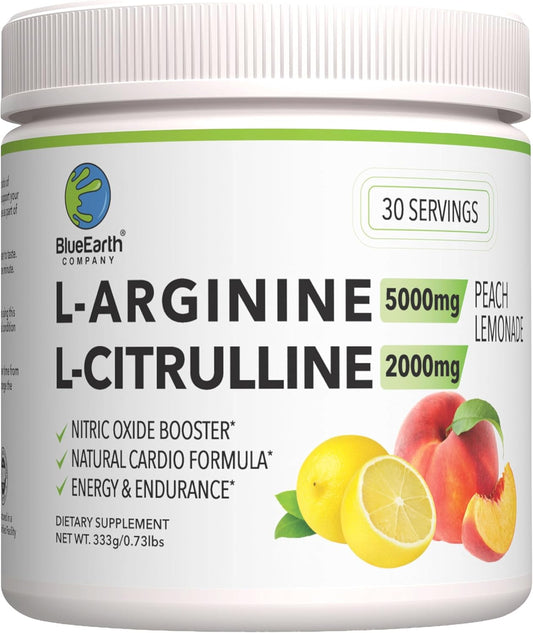BlueEarth Company | Nitric Oxide Support Drink | L-Arginine + L-Citrulline | Daily Circulation Formula | Peach Lemonade Flavor