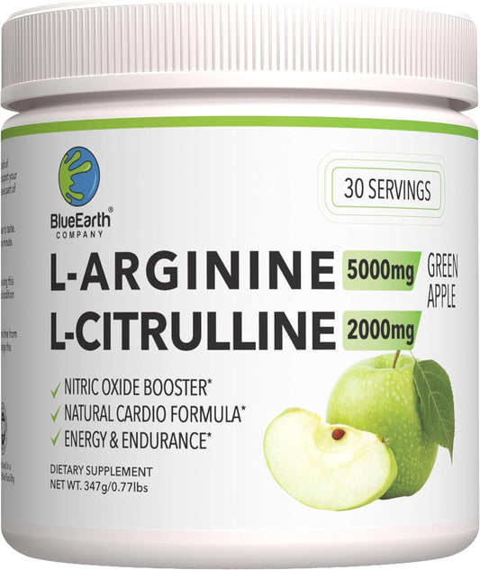 BlueEarth Company, Cardio Health Formula, Nitric Oxide Booster, L-Arginine 5000mg + L-Citrulline 2000mg, Blood Pressure Support, Green Apple